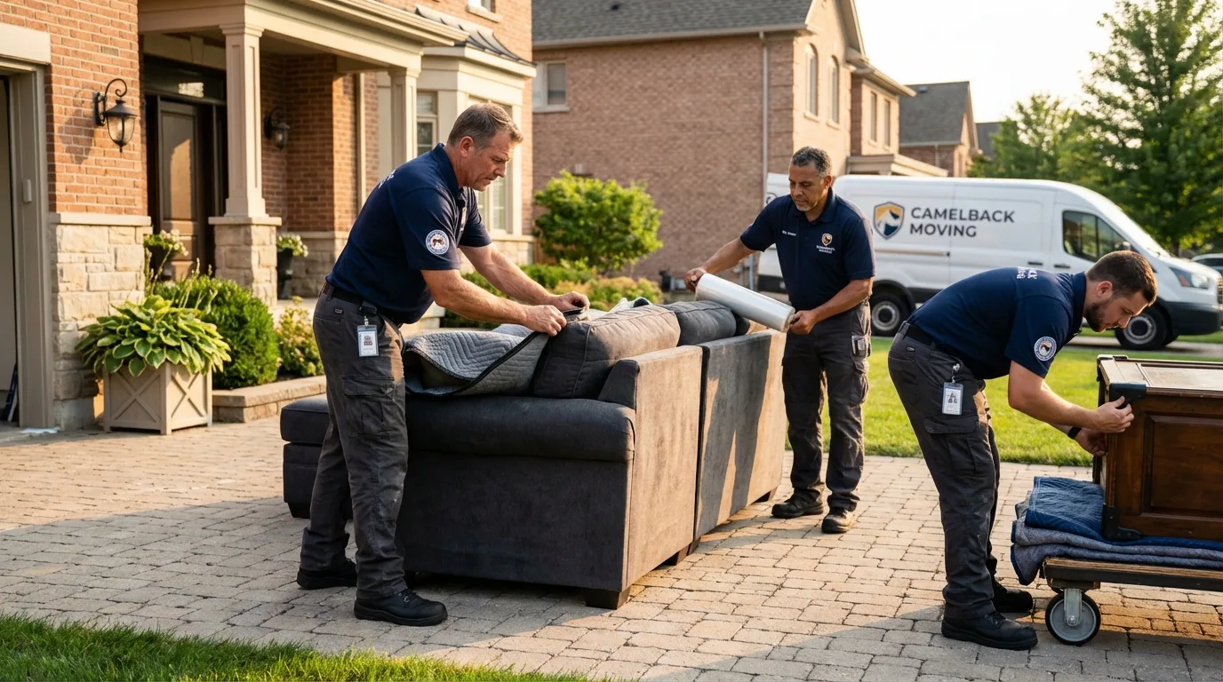 Large estate moving crew wrapping furniture in Peachtree City, GA