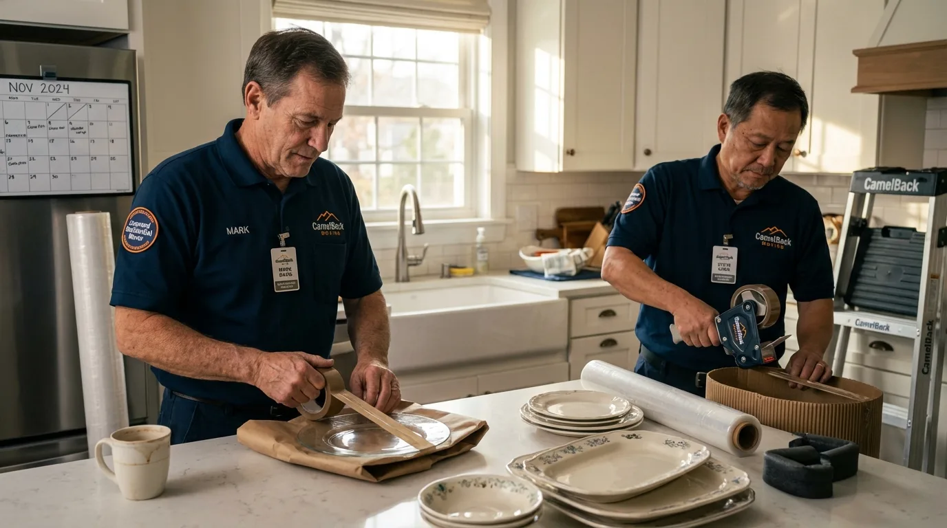 Professional crew packing kitchen dishware in Peachtree City, GA